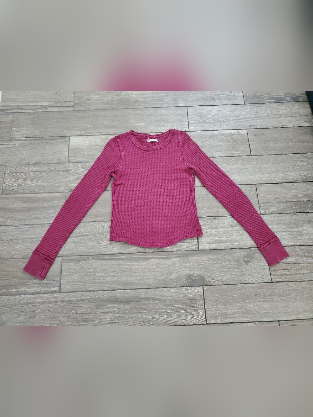 We The Free 100% cotton burgundy waffle knit frayed thermal stretch top size M